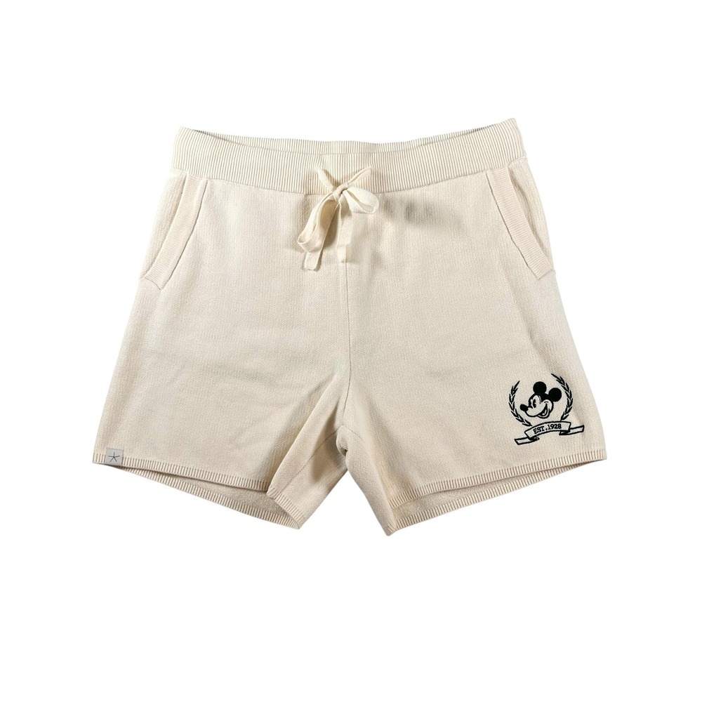 Barefoot Dreams Disney Mickey Mouse Cozychic Ultra Lite Knit Shorts Cream S NEW
